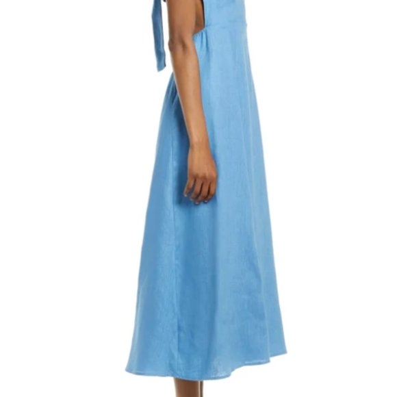 REFORMATION STARFRUIT SLEEVELESS OPEN BACK LINEN PARISIAN BLUE MIDI DRESS sz 12 - Picture 7 of 10